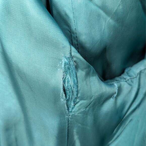 Vintage Teal 100% Wool Coat - Size 6 Petite, Crystal Detail - Picture 12 of 13